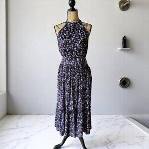 Michael Kors Purple Floral  Textured Jersey Halter Maxi Dress - S